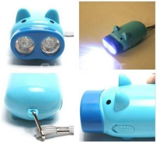 LED Pig Shape Hand Crank Dynamo Flashlight Torch Lamp