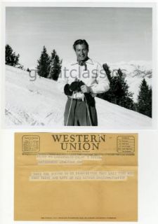 Lex Barker Group of 2 Vintage 1950 Telegram Skiing Photo Watson Webb
