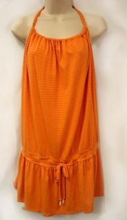 Letarte Hand Made Orange Stripe Jersey Halter Cover Up Dress Sz L