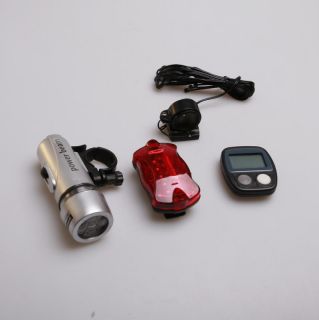 Bicycle 5 LED bike light lamp+cycle computer speedometer+torch light