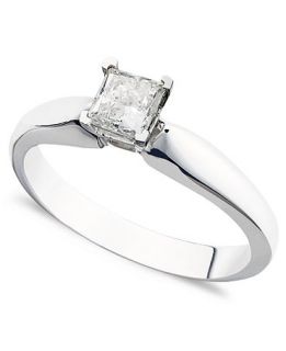 Diamond Ring, 14k White Gold Certified Diamond Princess Cut Solitaire