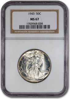 1943 US Walking Liberty Silver Half Dollar 50c NGC MS67