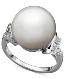 14k White Gold Ring, Cultured South Sea Pearl (14 15mm) and Diamond (1