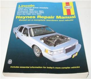 Haynes Lincoln Continental Mark Series Town Car Manual 1970 97