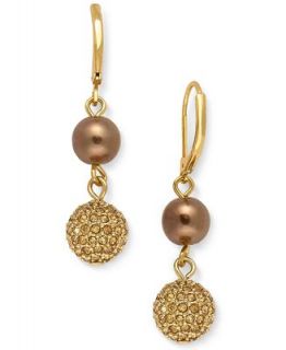 Charter Club Earrings, 14k Gold Plated Brown Pave Double Drop Earrings