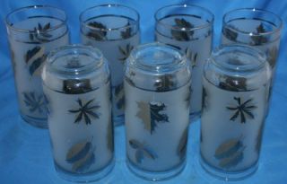 Libbeys Rock Sharpe Frosted Silver Leaf Glasses Tumblers Set of 7