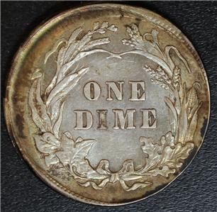 Error 1907 Barber Dime 10 Off Center Full Liberty Gold Rim Toning Some