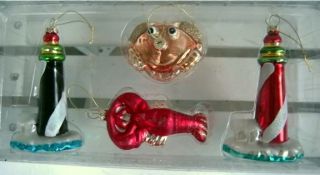 Nautical Ornaments Lighthouse Lobster Crab Glass Seaside Holiday