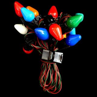 Vintage Christmas Lights with Red Green Cord 15 Multi Color C7 Bulbs