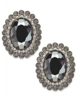 Alfani Earrings, Hematite Tone Glass Stone Clip On Earrings
