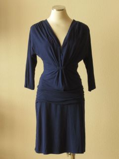 Anthropologie LINQ Navy Blue Jersey Pleated Ruched Waistband Dolman