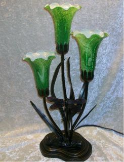 Gorgeous Dale Tiffany 3 Glass Lilies Dragonfly Style Bronze Accent