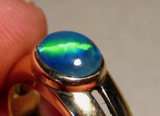 Lime Green Blue Solid Opal Mens Ring 4 85 Gram 14k Yellow Gold Size 8