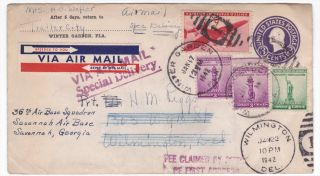 Winter Garden to Wilimington de 1942 Special Delivery uprated Airmail