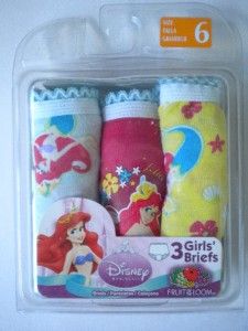 Disney Girls Little Mermaid Ariel Three Pack Underwear Panties Size 6