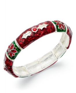 Charter Club Bracelet, Silver Tone Red and Green Glitter Poinsettia