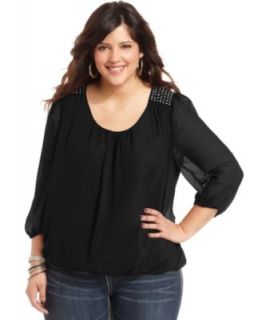 Soprano Plus Size Top, Three Quarter Sleeve Faux Leather   Plus Size