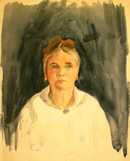 Charlotte Livingston Elderly Woman Watercolor 20th C Listed NYC Artist