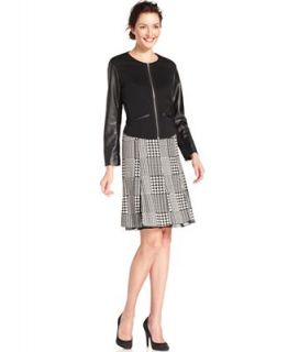 Sunny Leigh Long Sleeve Ponte Moto & Pleated Houndstooth A Line