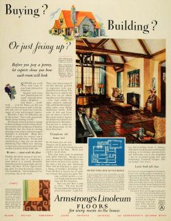 1929 Ad Linoleum Flooring House Room Decorating Family   ORIGINAL