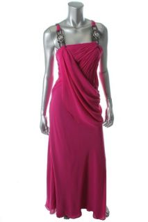 LM Collection Pink Embellished Chiffon Ruched Sleeveless Lined Formal