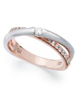 Sterling Silver and 14k Rose Gold Ring, Cubic Zirconia Overlap Ring (1