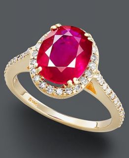 14k Gold Ring, Ruby (3 3/8 ct. t.w.) and Diamond (1/3 ct. t.w.) Oval
