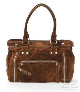 Longchamp Brown Suede Zipper Pocket Tote Bag