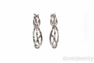 Modern 3 18ct Diamond 18K Gold Long Drop Clip Earrings