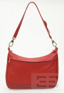 Longchamp Red PEBBLED Leather Silver Hardware Shoulder Bag