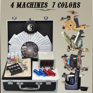 10 style pick Complete Case Tattoo Kit(Machine Gun+Power Supply+Ink