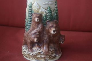 Longton Crown Stein Porcelain 3D Grizzly Bears The Noble Grizzly New