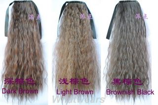 Womens Long Corn Curly Wave Hair Extension Tie Band Ponytail 6 Colors