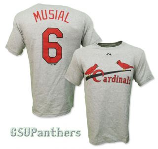 Stan Musial St. Louis Cardinals COOPERSTOWN Jersey Grey T Shirt SZ (S