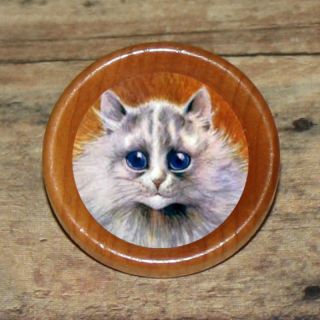Louis Wain Silver Persian Cat Kitty Altered Art Tie Tack or Ring or