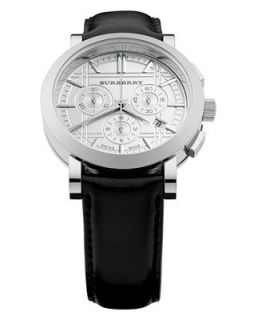 Burberry Watch, Mens Swiss Chronograph Black Leather Strap 40mm