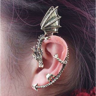 Stylish Punk Gothic Series Silver Vintage Dragon Shape Earring Ear