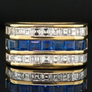 Designer Louise Fran Cora 18K Yellow Gold Ring w/ Asscher Cut Diamonds