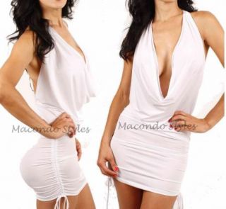 Low Cut Chain Open Back Draped Plunge Clubbing Dress Halter Plunging