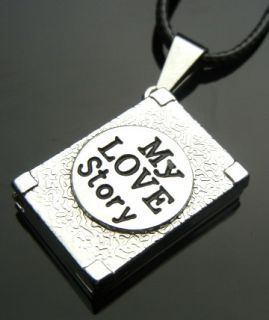 TF741 Black My Love Story Book Stainless Steel Pendant Necklace