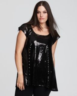 Love ady New Black Sequined Lined Cap Sleeve Pullover Top Shirt Plus