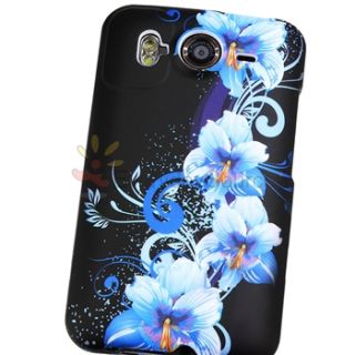 Blue Flower Purple Love Hard Skin Black Cover Case LCD Film for HTC
