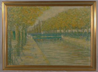 RM LOWNDES, 20THC LARGE OIL PAINTING CANAL STREET PARIS SIGNED