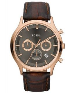 Fossil Watch, Mens Chronograph Brown Calfskin Leather Strap 44mm