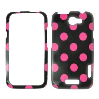 HTC One x 1 x at T Pink Black Polka Dots Case Cover SnapOn Faceplate