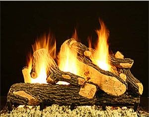 Oak Vented Fireplace Gas Logs COMPLETE Set With Remote Control NG LP