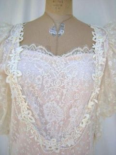 Vintage Lorrie Kabala 80s Lace Victorian Style MOB, Bridal Gown Ivory
