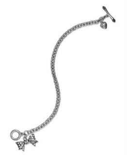 Juicy Couture Bracelet, Silver Tone Pave Crystal Bow Wish Bracelet