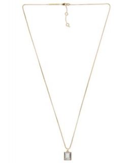 Michael Kors Necklace, Gold Tone Glass Crystal Emerald Square Pendant