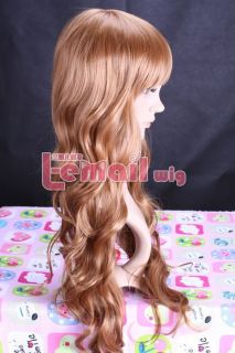 New 75cm Women Light Brown Wave Full Wig Long Party Hair Free Wig Cap